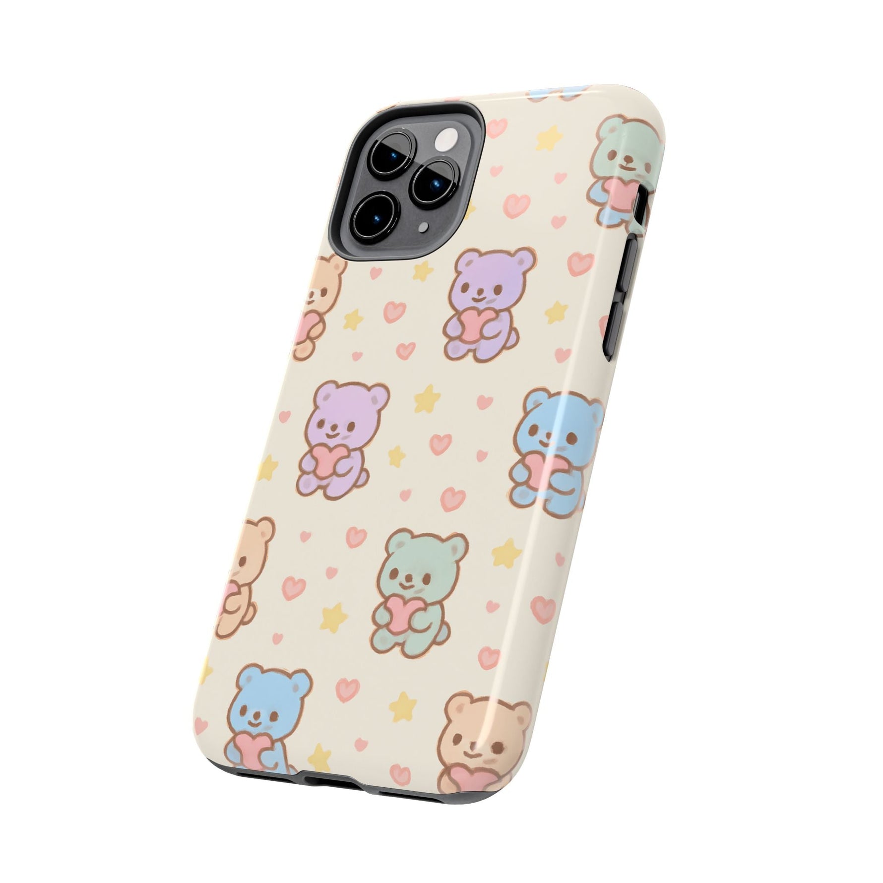 Cute Pastel Bear Impact Phone Case | Heart & Star Kawaii Pattern  Shamo's