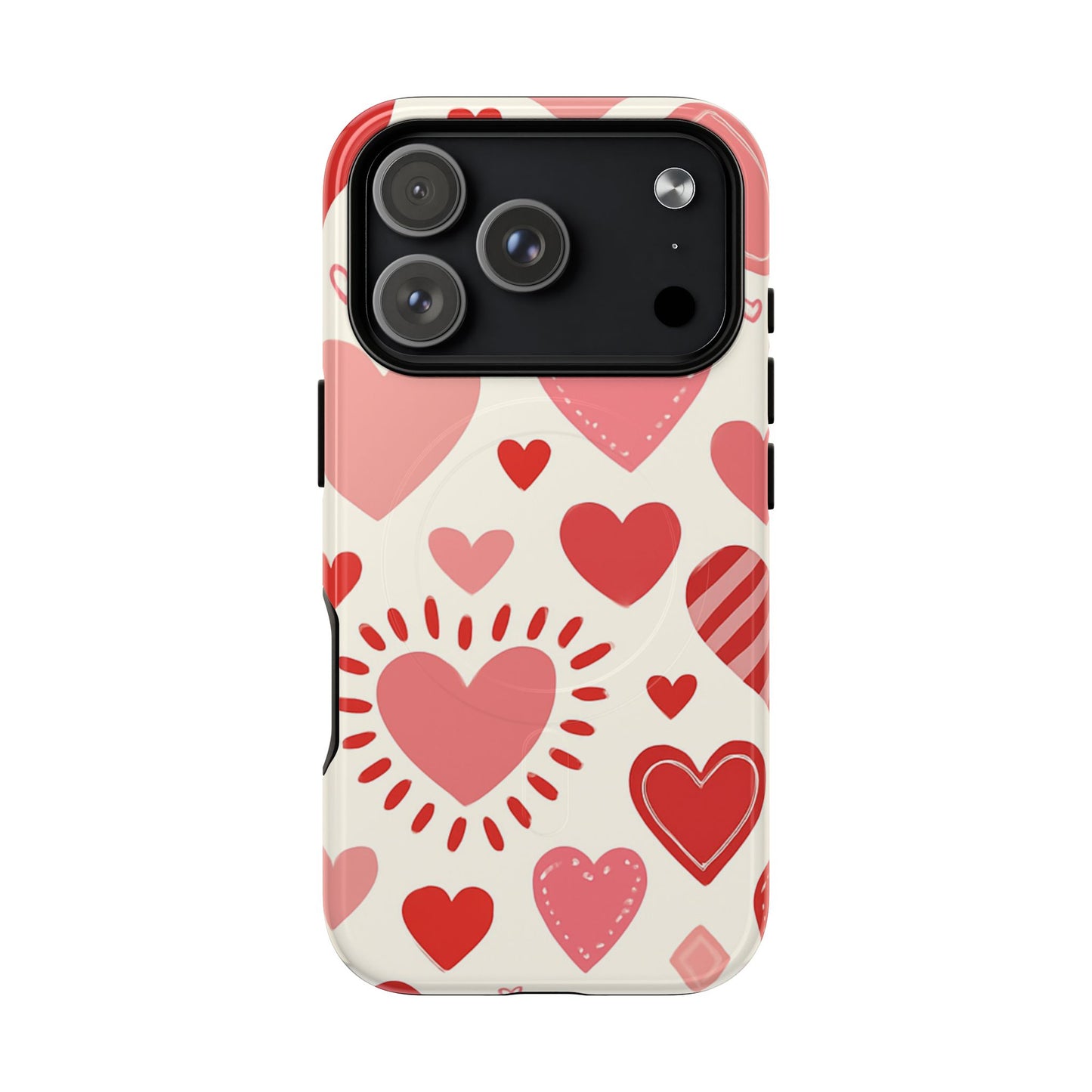 Heart Pattern Tough iPhone Case — Cute Red & Pink Hearts Protective Cover (MagSafe compatible)
