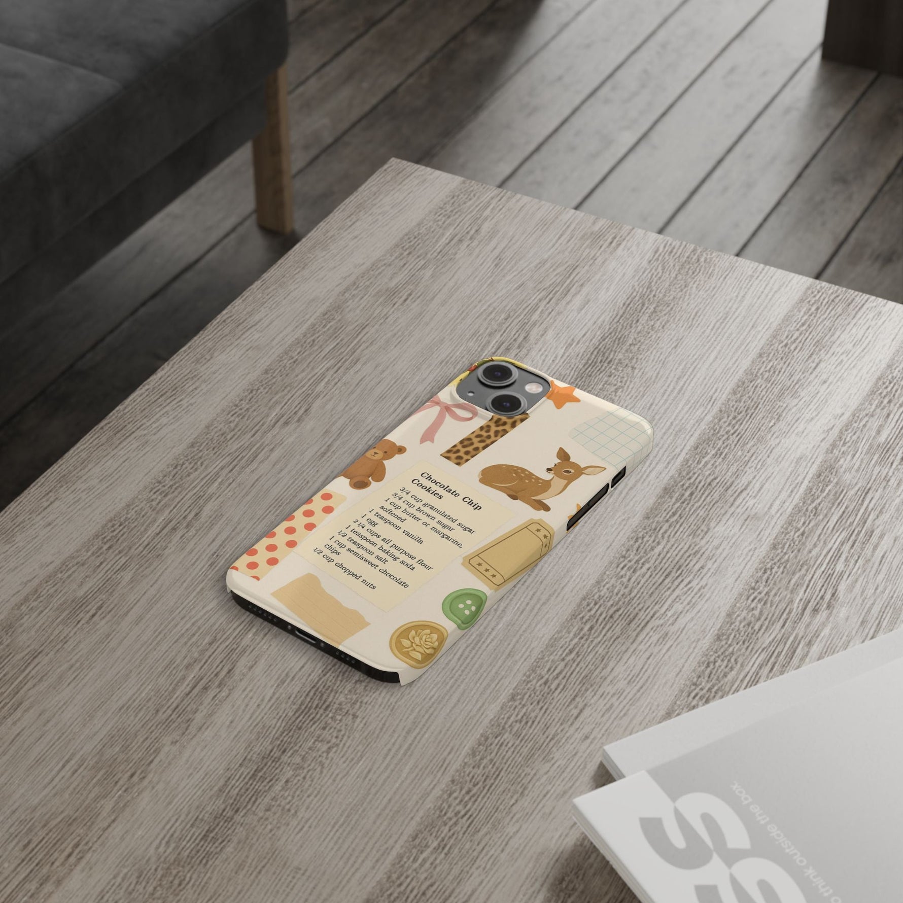 Slim iPhone Case — Cozy Baking & Teddy Pattern (Recipe, Deer, Buttons)  Shamo's