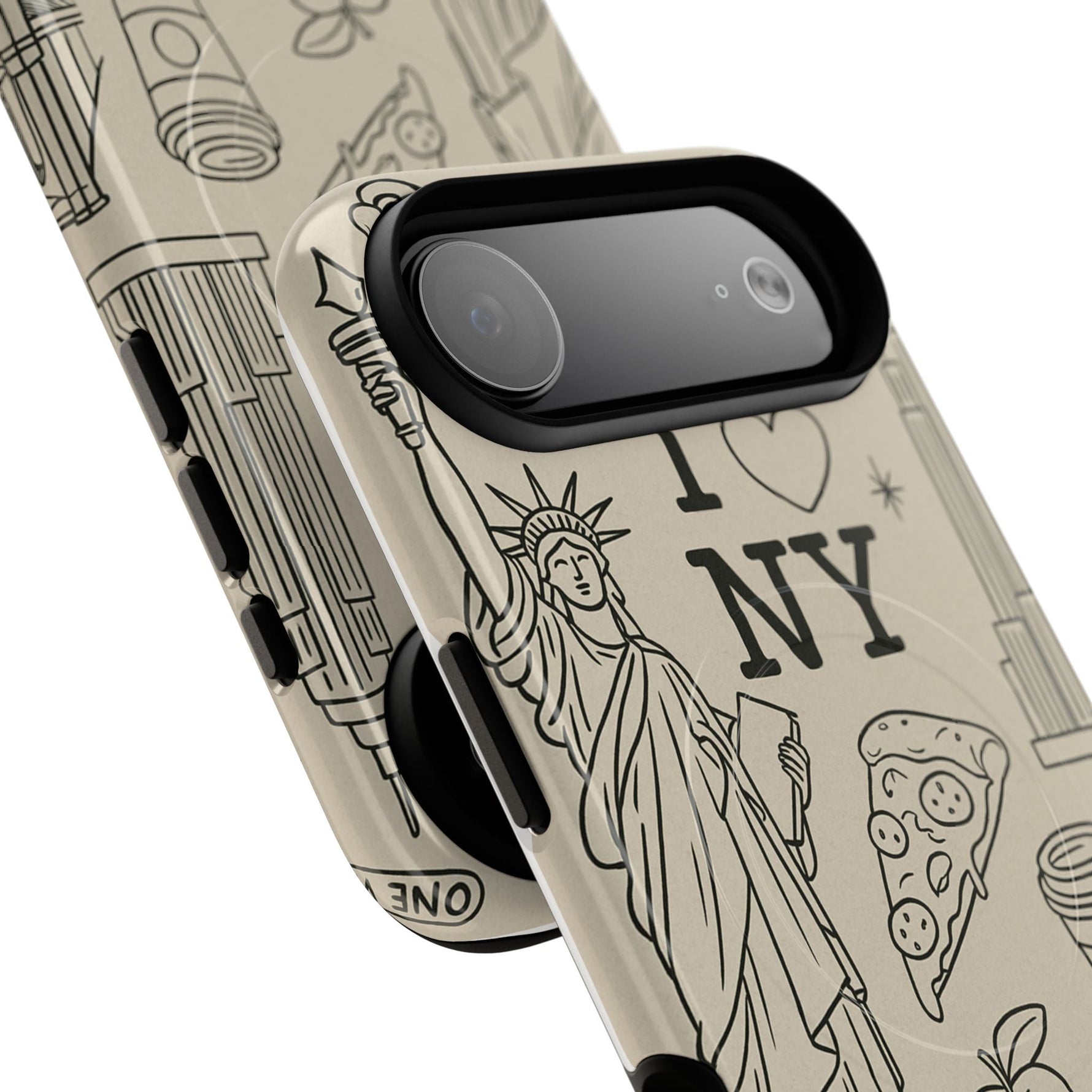 NY City Icons Tough iPhone Case — Statue of Liberty, Pizza & Taxi Pattern | Compatible with MagSafe  Shamo's