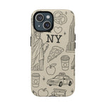 NY City Icons Tough iPhone Case — Statue of Liberty, Pizza & Taxi Pattern | Compatible with MagSafe  Shamo's iPhone 15 / Matte