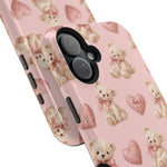 Pink Teddy Hearts Love iPhone Case, Impact-Resistant MagSafe Compatible