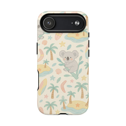 Australia Hand-Drawn Koala Beach iPhone Case — Cute Tropical Palm & Surf Print | with MagSafe