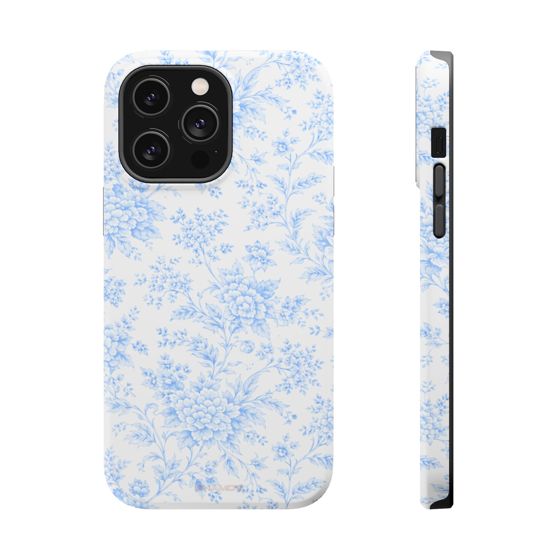 Preppy Look Blue Floral Impact-Resistant Phone Case and MagSafe Compatible