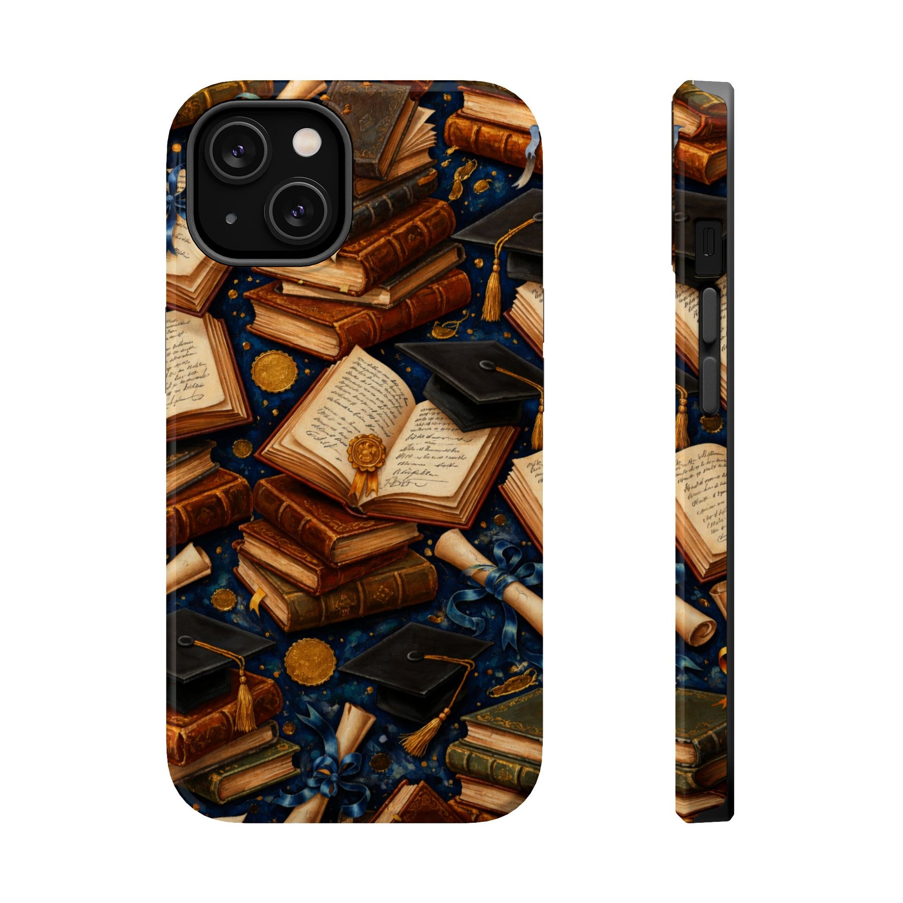 Vintage Books & Graduation Caps MagSafe Phone Case, Impact-Resistant Graduation Gift - iPhone 14 / Glossy - Shamo's