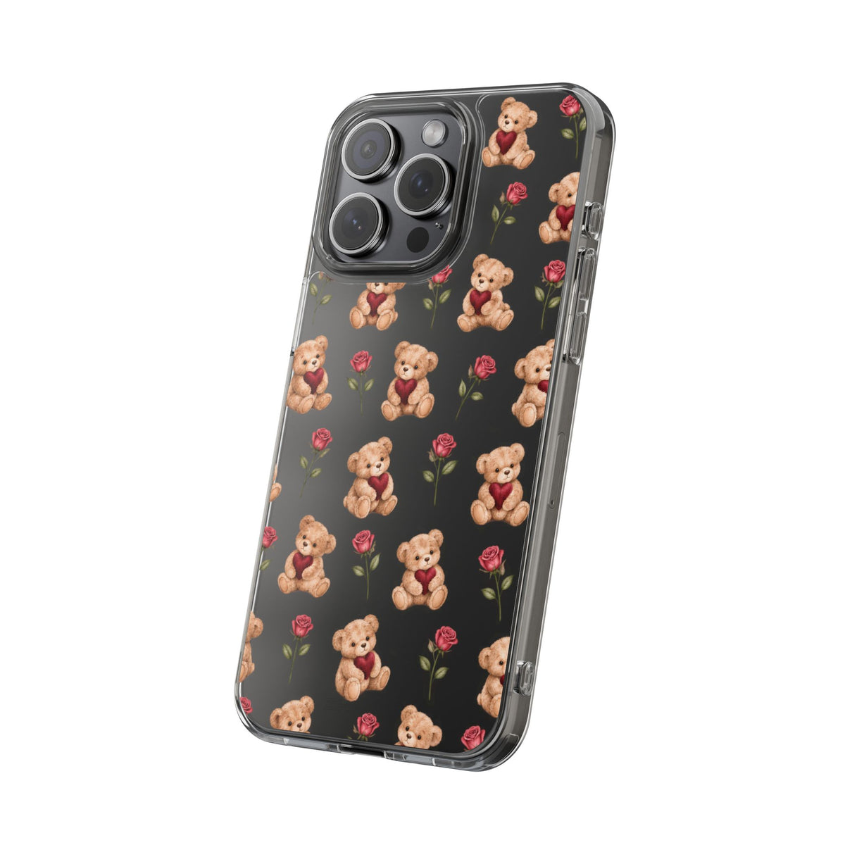 Romantic Teddy Bear Impact-Resistant Phone Case with Heart Design