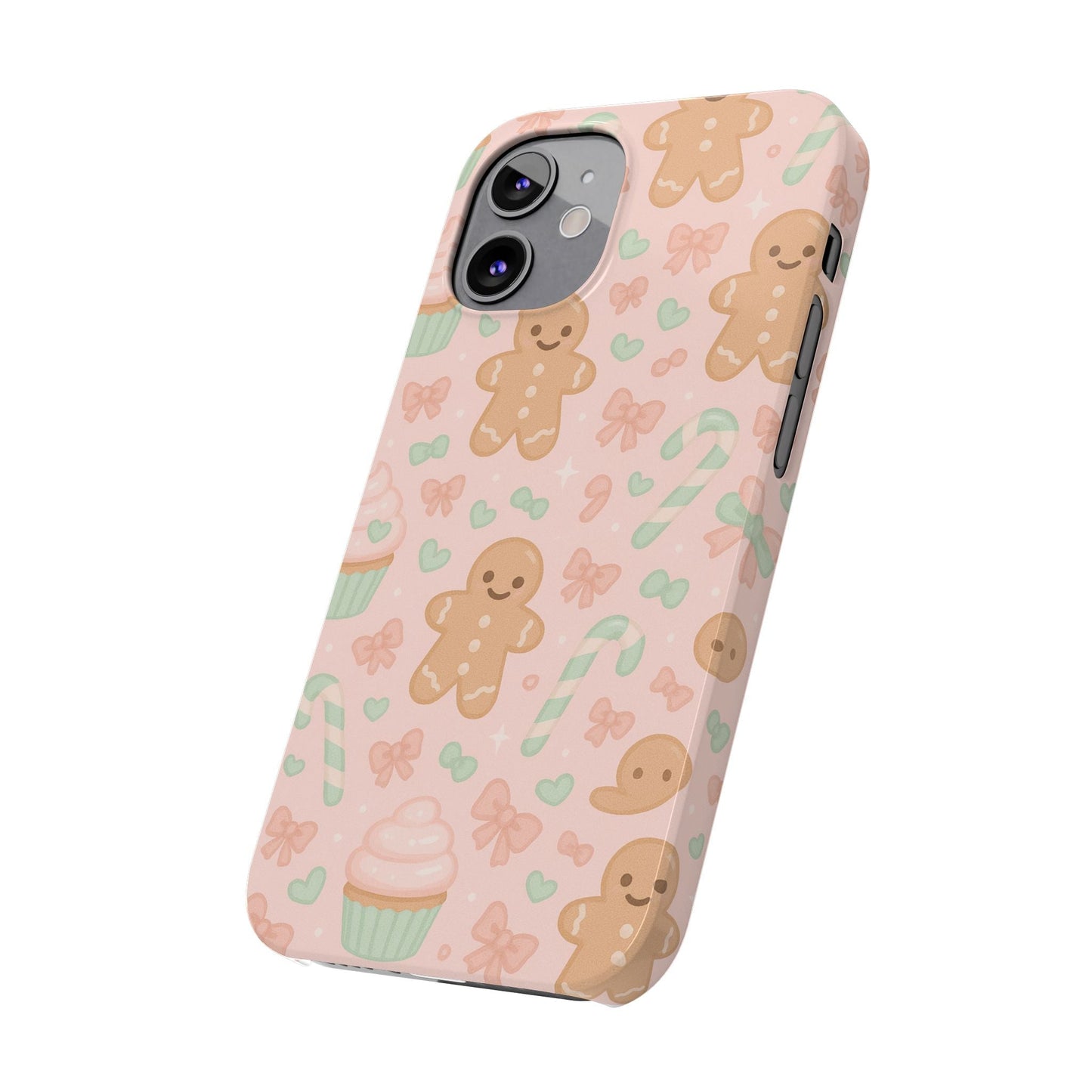Gingerbread Holiday Slim iPhone Case — Cute Candy Cane & Cupcake Pattern