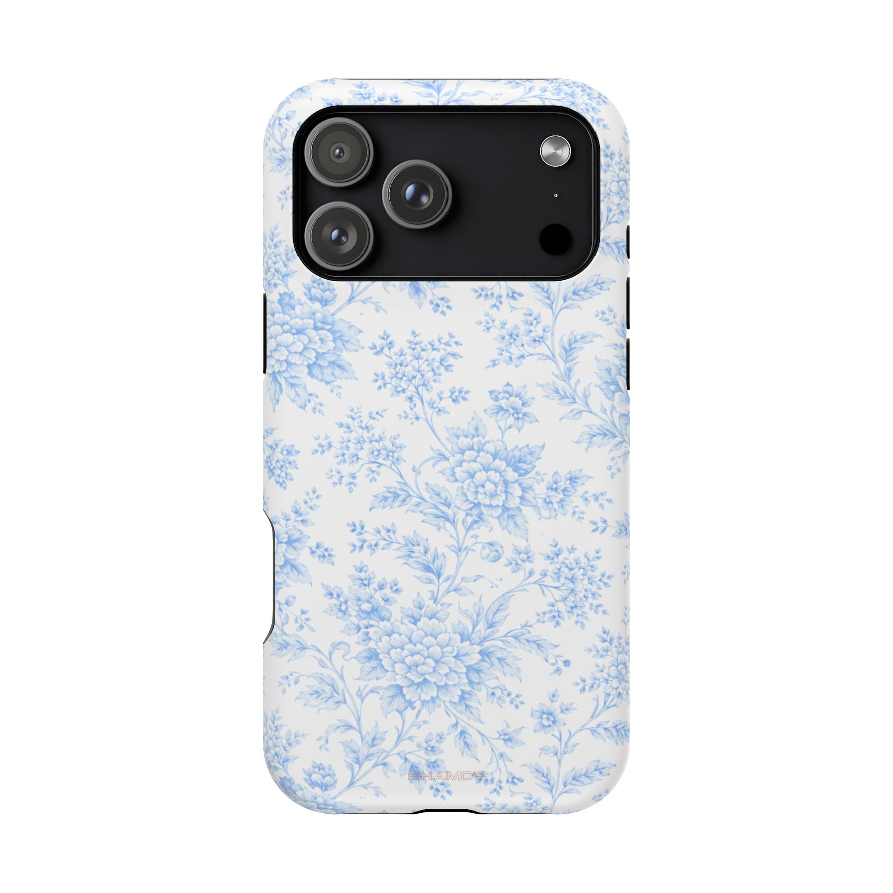 Preppy Look Blue Floral Impact-Resistant Phone Case and MagSafe Compatible