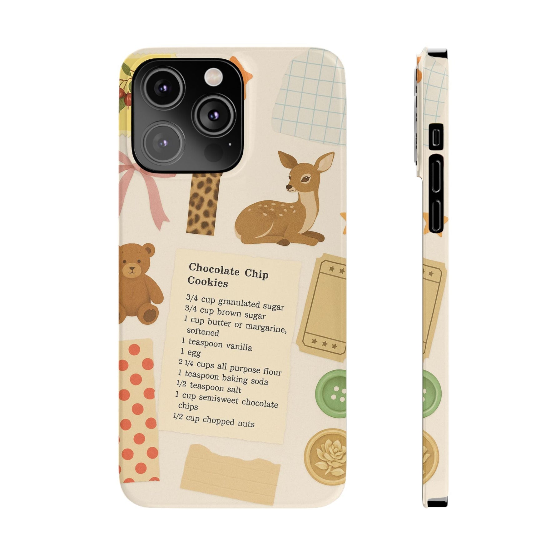 Slim iPhone Case — Cozy Baking & Teddy Pattern (Recipe, Deer, Buttons)  Shamo's iPhone 14 Pro Max