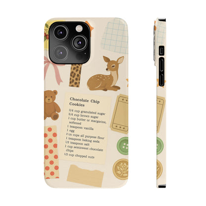 Slim iPhone Case — Cozy Baking & Teddy Pattern (Recipe, Deer, Buttons)