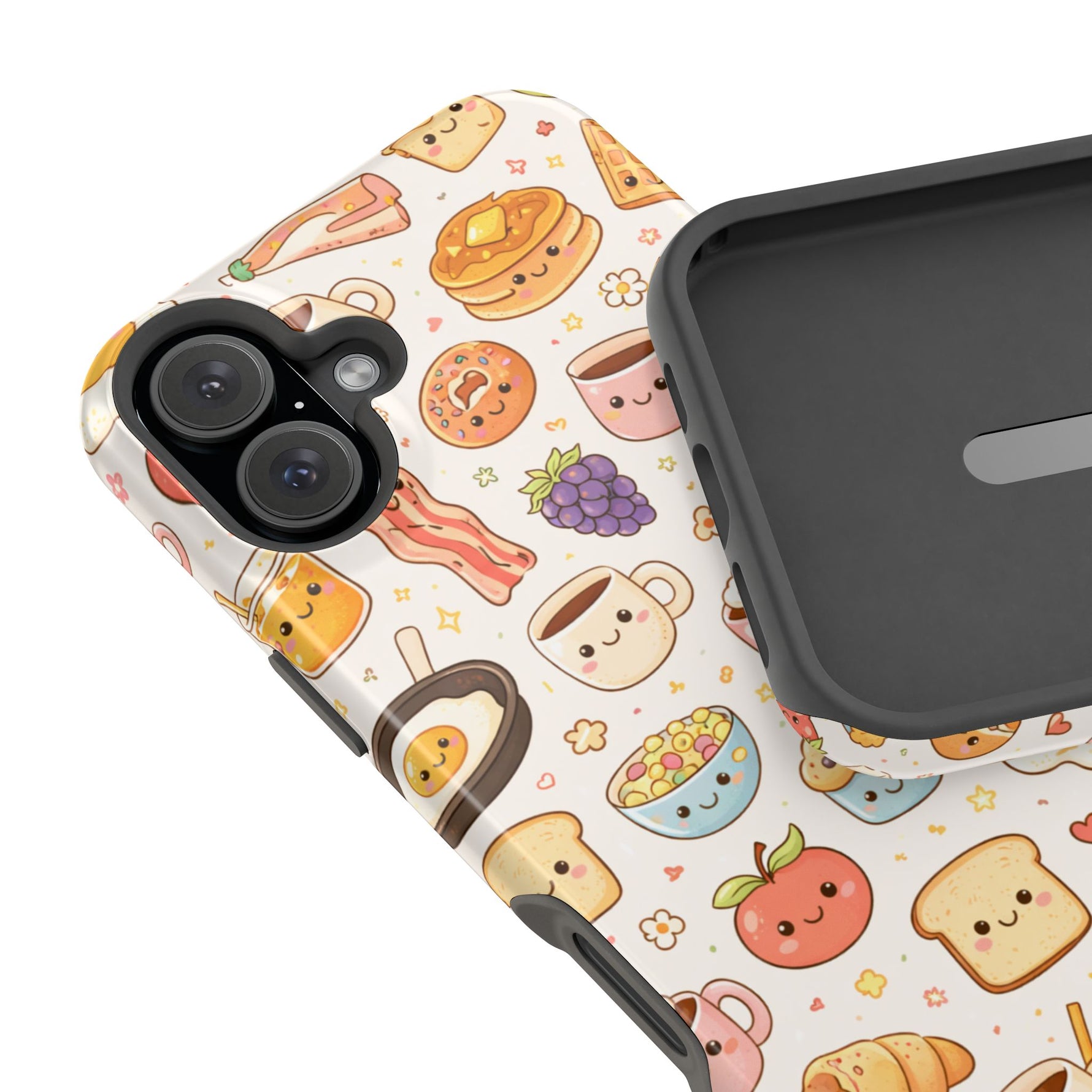 Kawaii Breakfast Pattern Magnetic Phone Case, Cute Cartoon Food Impact-Resistant Cover, MagSafe Compatible