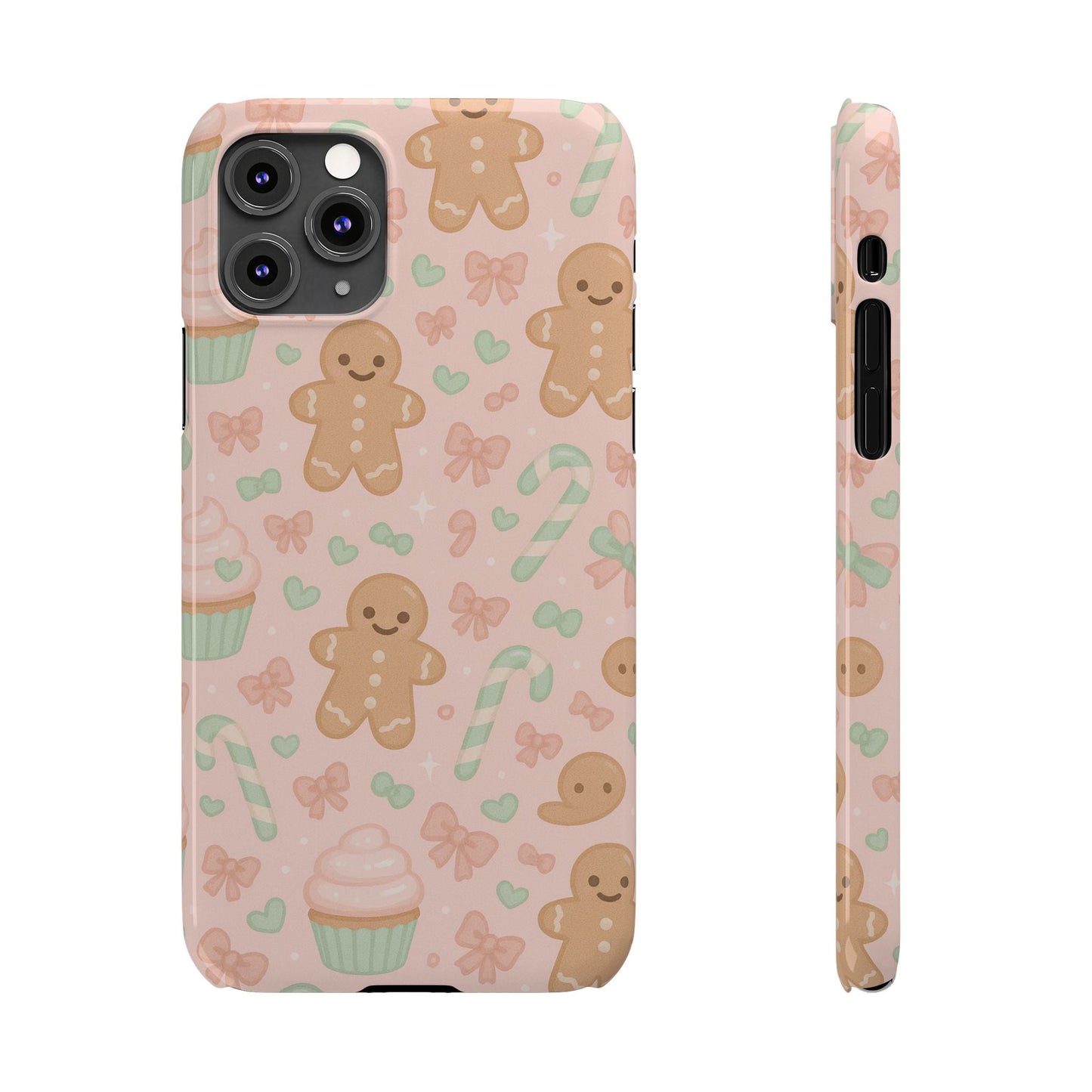Gingerbread Holiday Slim iPhone Case — Cute Candy Cane & Cupcake Pattern