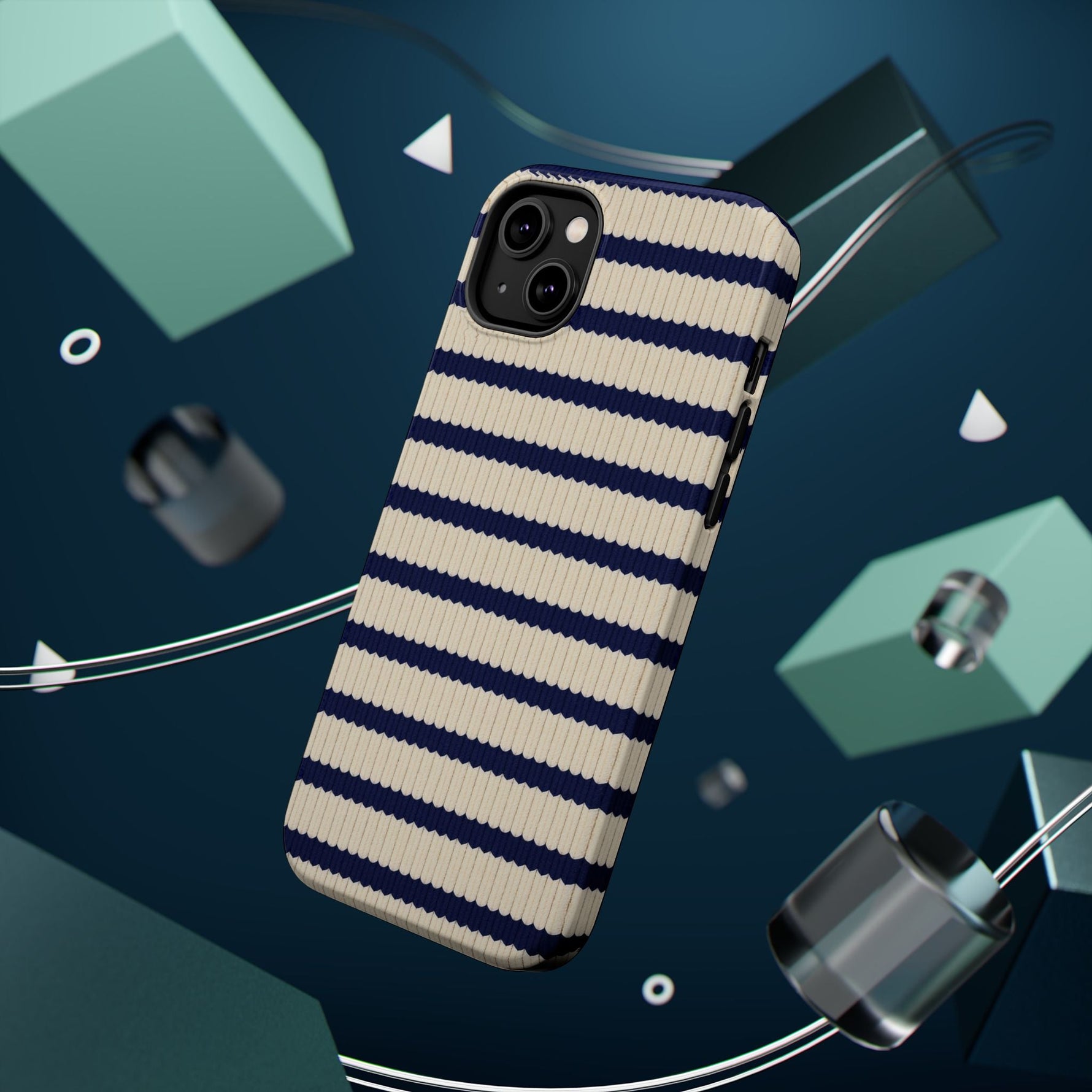 Navy & Cream Ribbed Holiday Sweater Design iPhone Case with MagSafe compatibility  Shamo's