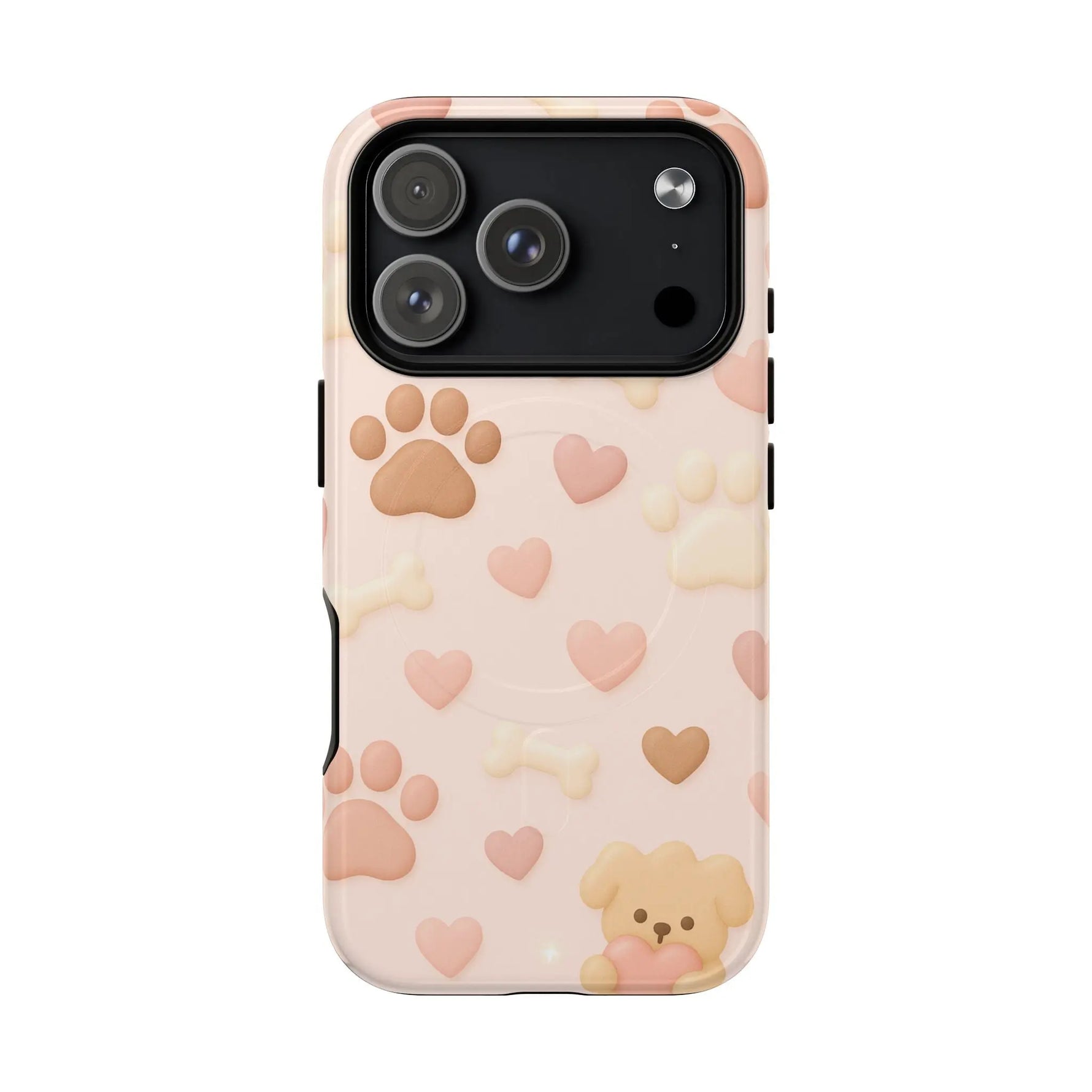 Pet Paw Pattern Phone Case — Pink Puppy Hearts & Bones with MagSafe - Shamo's