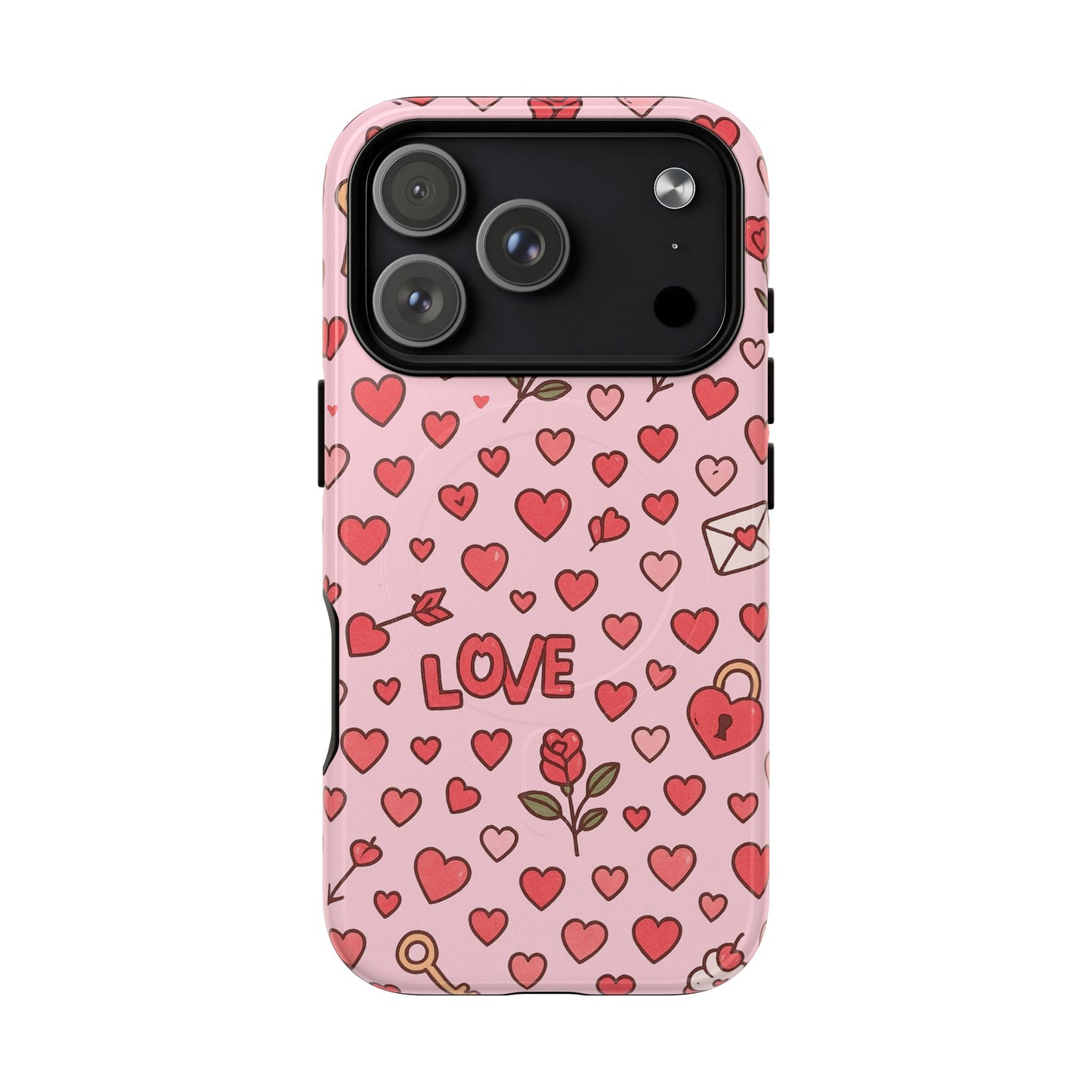 Pink Love Hearts Pattern Tough iPhone Case (MagSafe compatible)