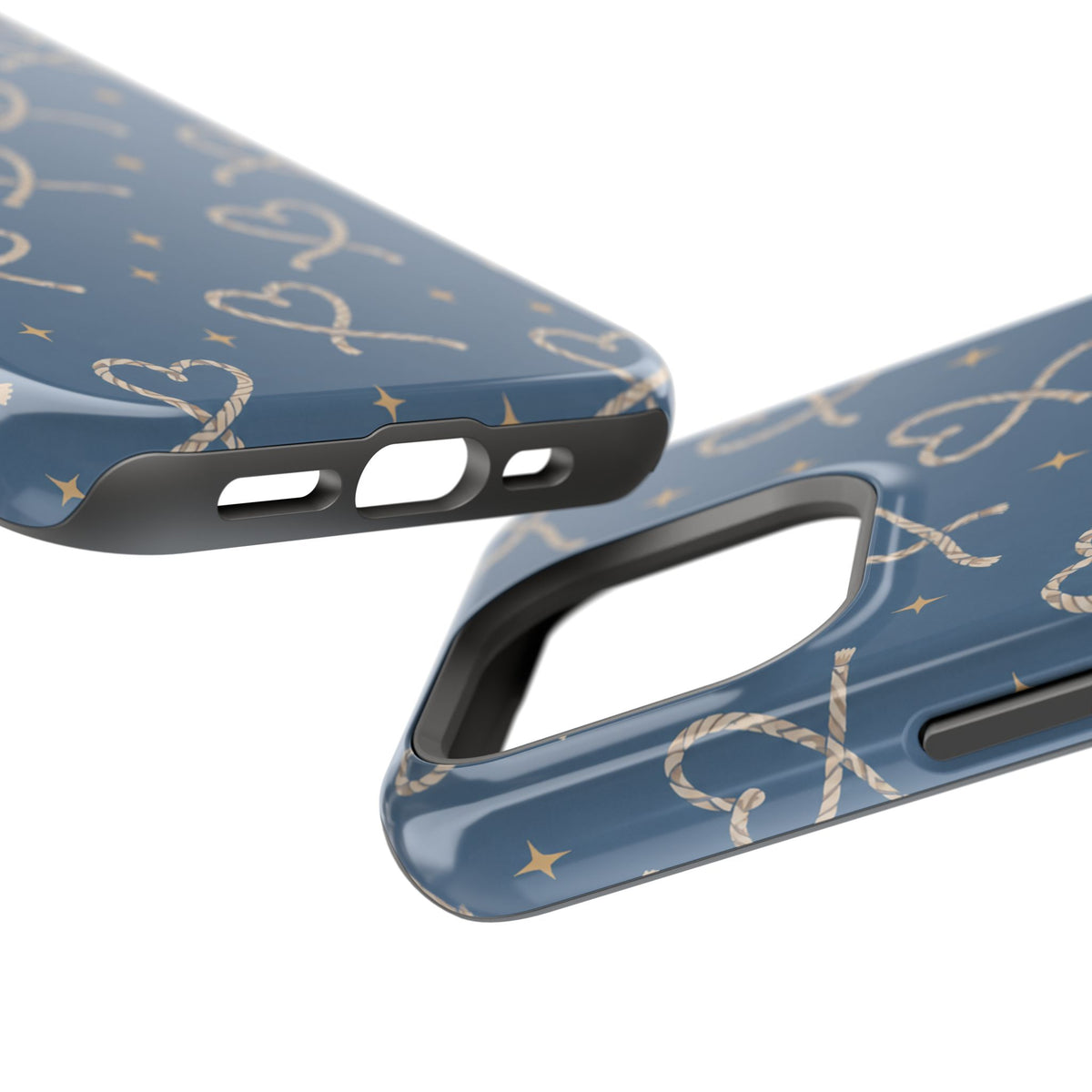 Lasso Hearts – Blue Western Heart MagSafe Phone Case, glossy square triple-camera Pro model, port openings and edge details