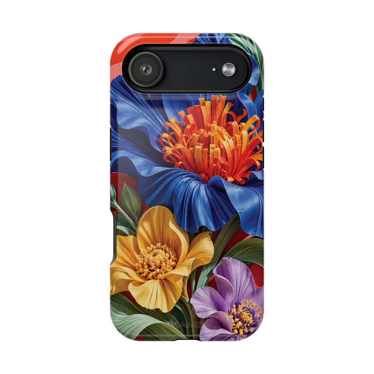 Electric Paradise MagSafe Phone Case – Cobalt Floral & Coral Waves | Glossy