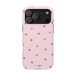 Pink Heart Gingham MagSafe iPhone Case, Impact‑Resistant, Magnetic Protection