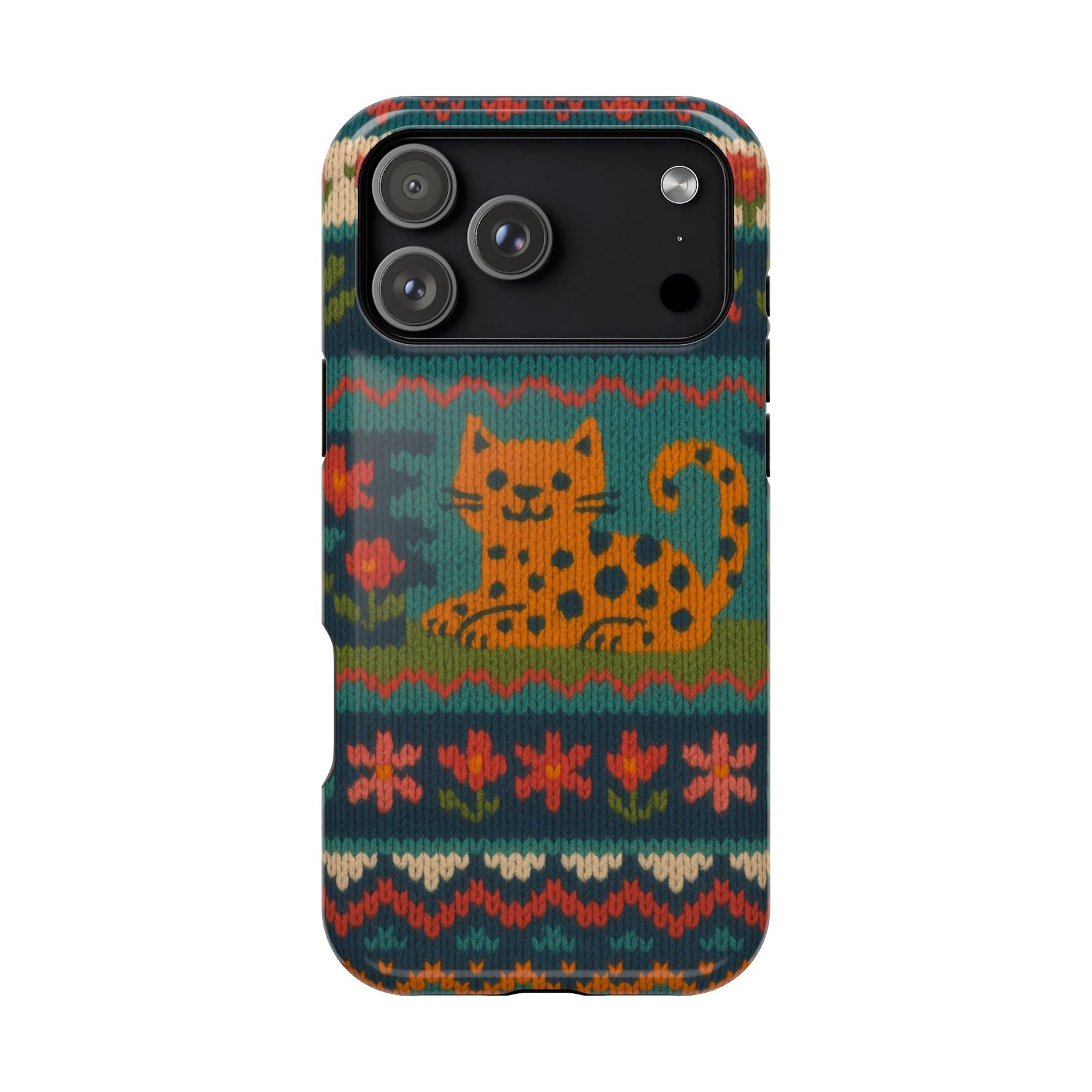 Cozy Knit Leopard Pattern Sweater Holiday Theme iPhone Case with MagSafe compatibility  Shamo's iPhone 17 Pro Max / Glossy