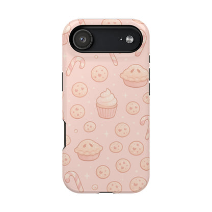 Pink Holiday Sweets Pattern (Cupcake, Pie, Candy Cane) iPhone Case with MagSafe