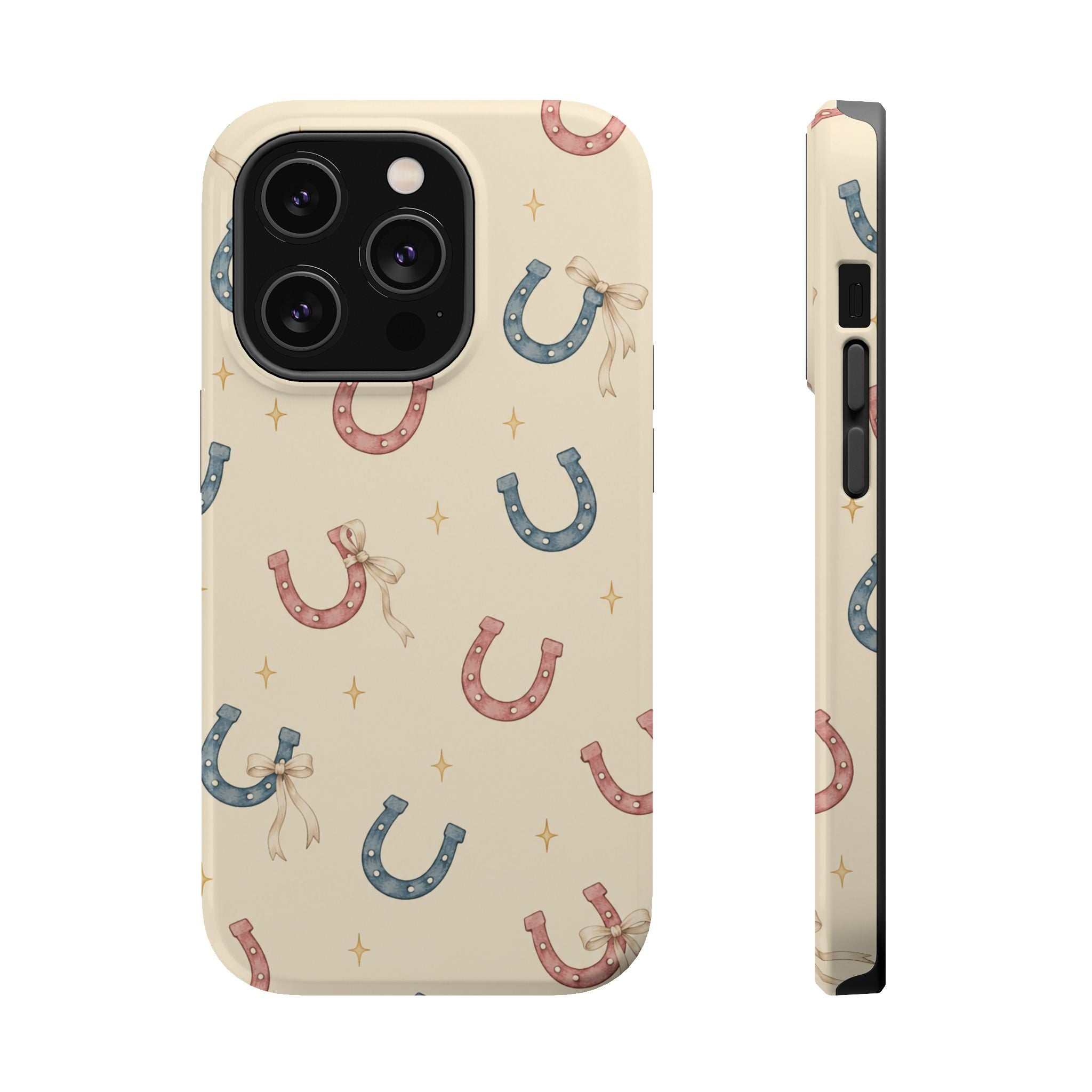 Prairie Horseshoes MagSafe Phone Case, glossy iPhone 14 Pro, rear and side profile