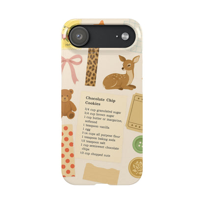 Slim iPhone Case — Cozy Baking & Teddy Pattern (Recipe, Deer, Buttons)