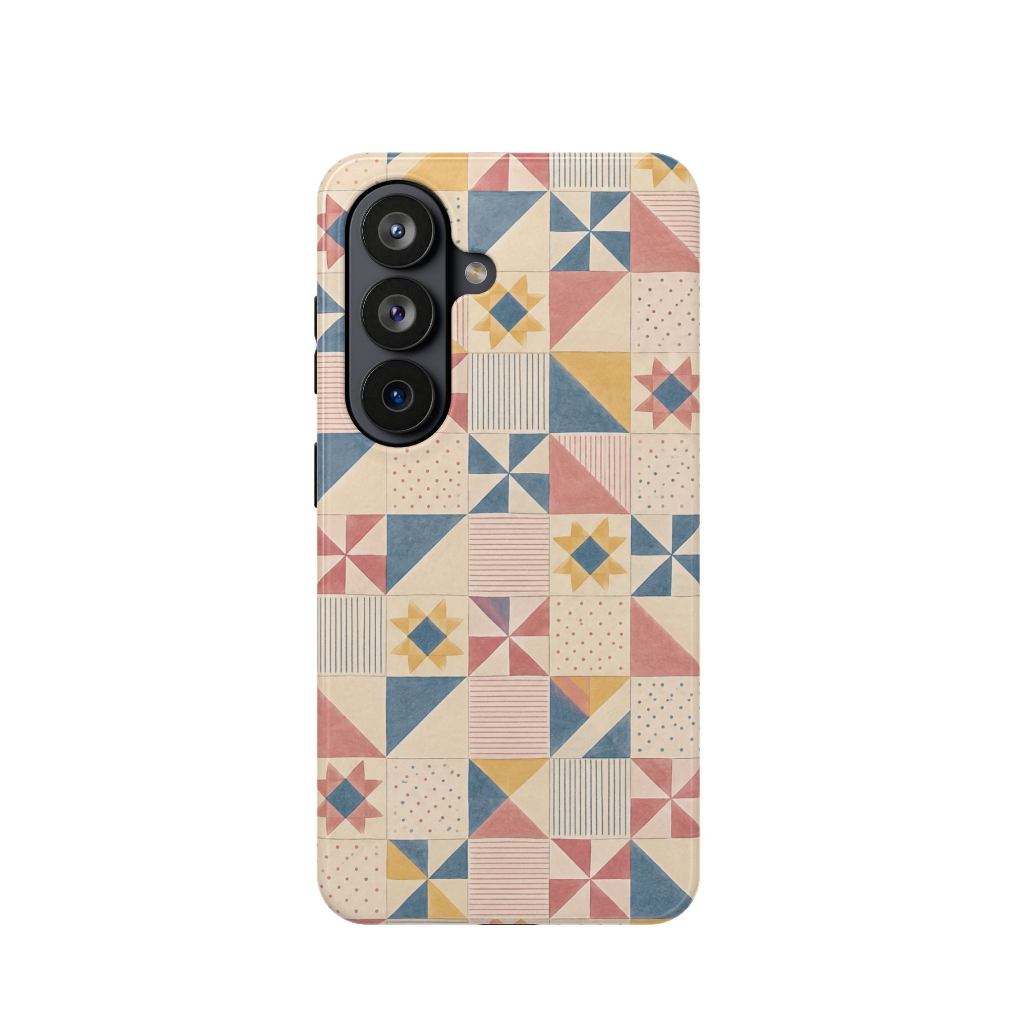 Prairie Quilt – Pastel Patchwork Pattern MagSafe Phone Case, glossy Samsung Galaxy S26, rear view