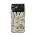 NY City Icons Tough iPhone Case — Statue of Liberty, Pizza & Taxi Pattern | Compatible with MagSafe  Shamo's iPhone 17 Pro Max / Matte