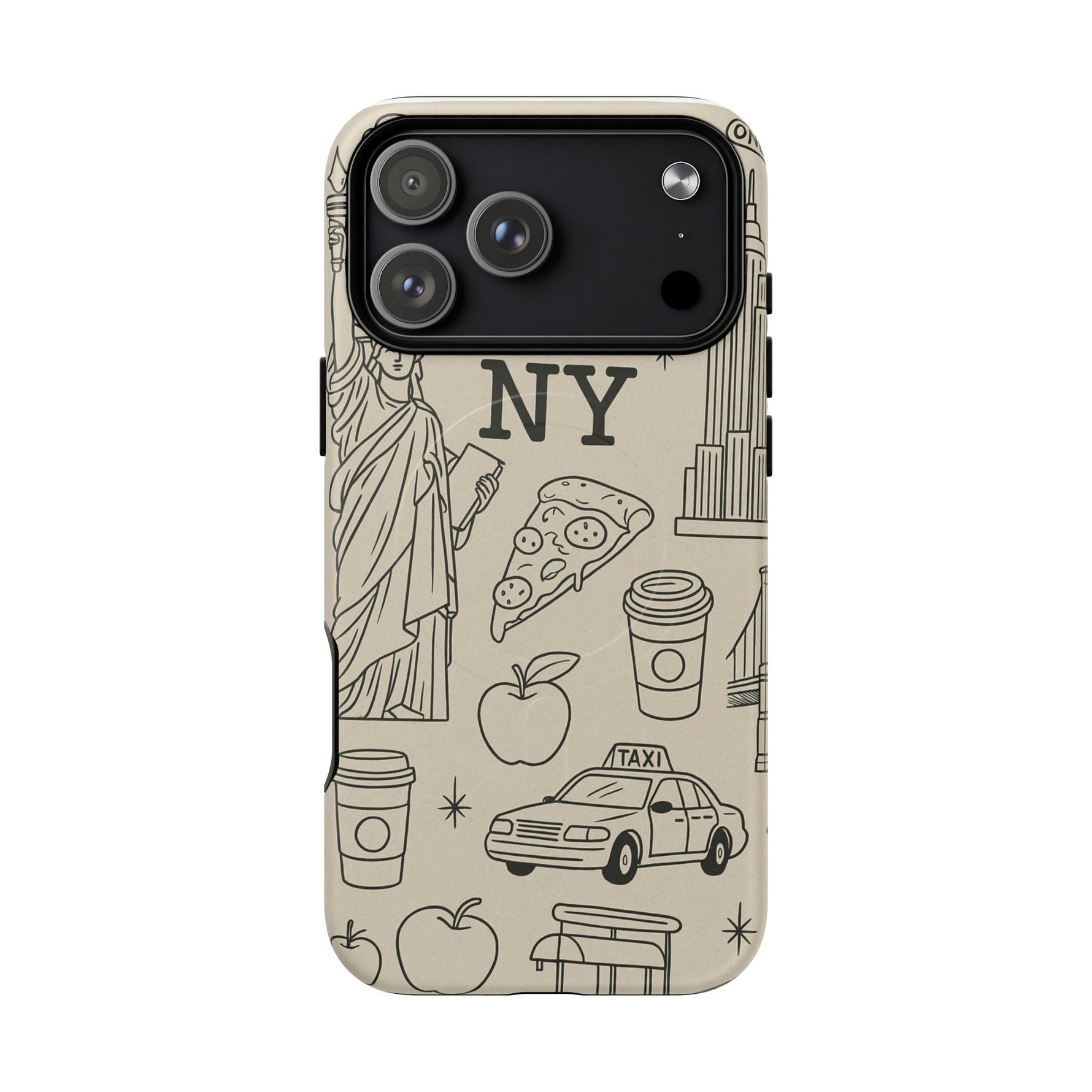 NY City Icons Tough iPhone Case — Statue of Liberty, Pizza & Taxi Pattern | Compatible with MagSafe  Shamo's iPhone 17 Pro Max / Matte