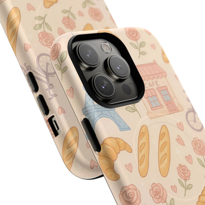 Parisian Bakery iPhone Case — Cute Eiffel Tower, Croissants & Baguette Tough MagSafe Case