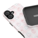 Strawberry Hearts MagSafe Compatible Phone Case | 'Paint it your way' Pink Plaid Impact-Resistant