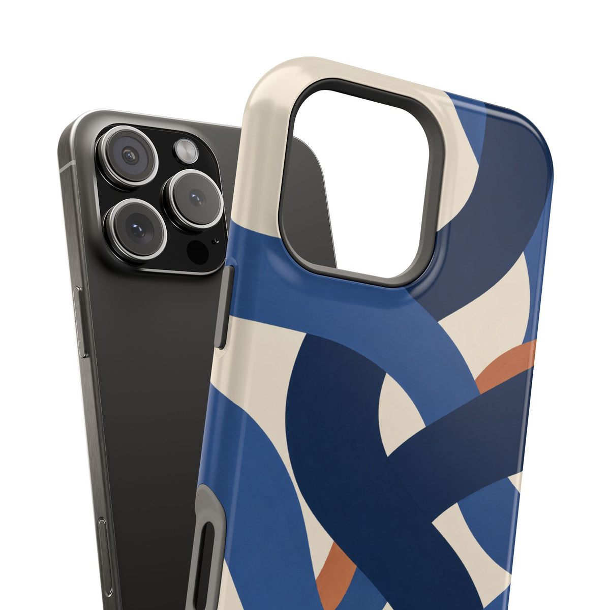Indigo Loom MagSafe Phone Case – Blue & Ivory Abstract Woven Pattern