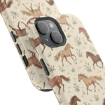 Wild Mustangs – Western Horse Pattern MagSafe Phone Case, glossy diagonal dual-camera model, camera and side-button close-up