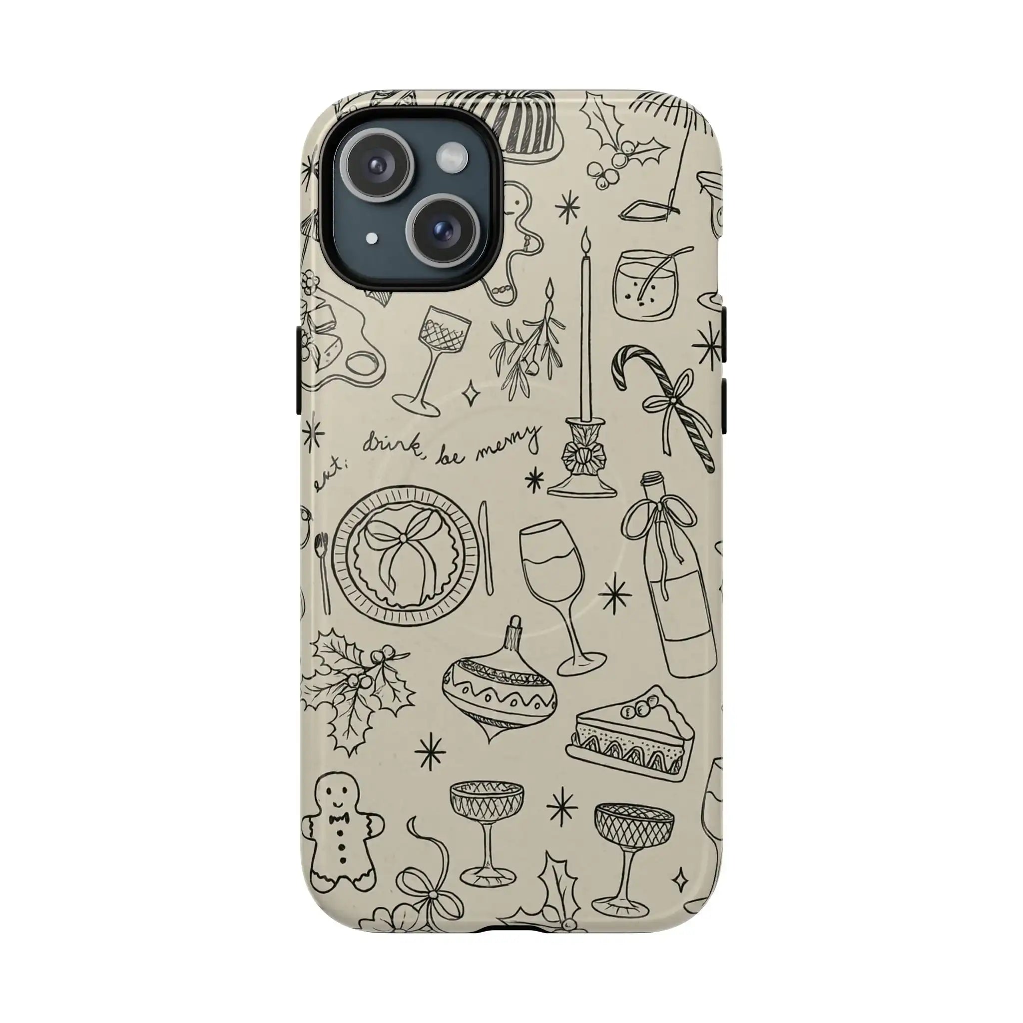 Festive Doodle iPhone Case (’drink, be merry’ Holiday Design) | compatible with MagSafe - Shamo's