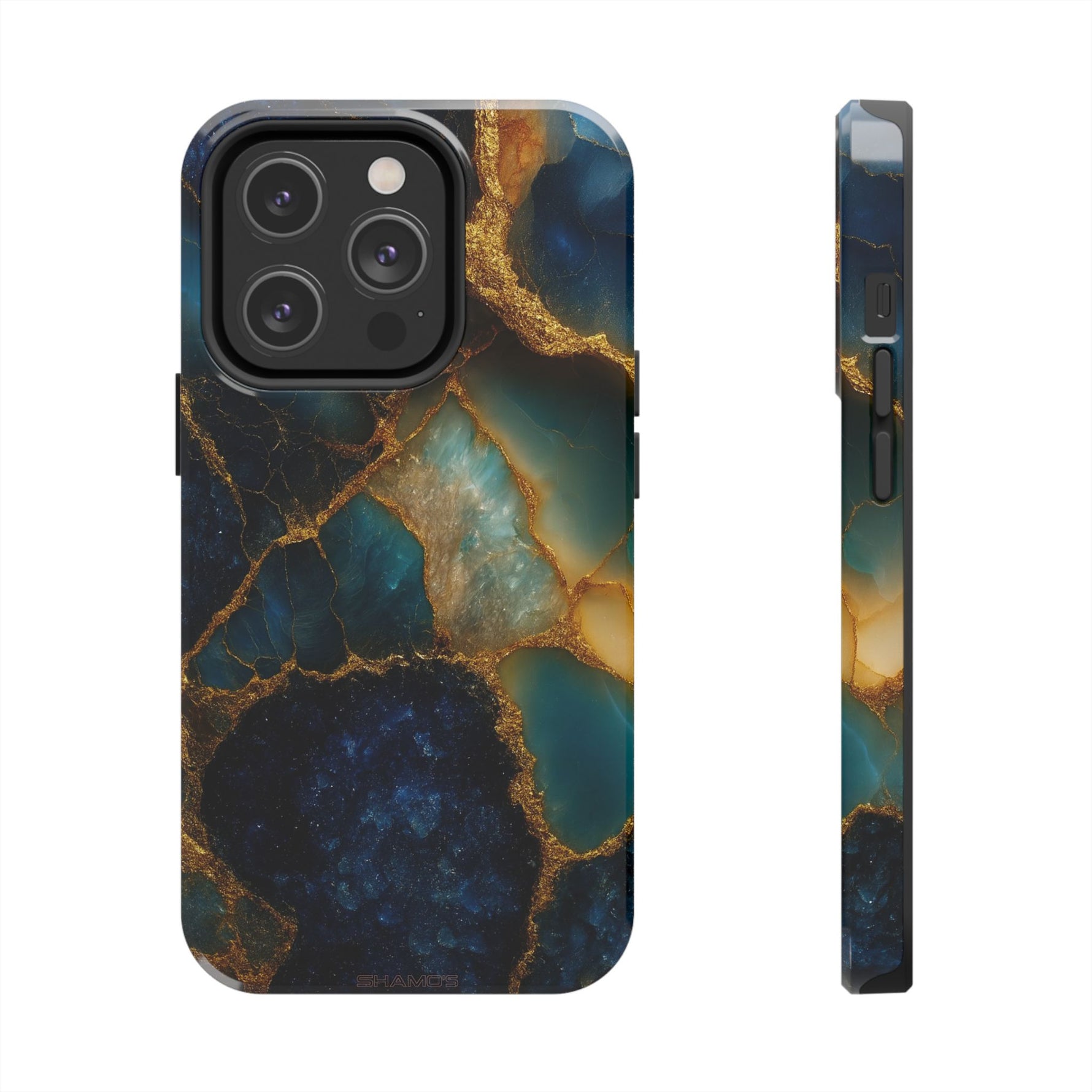 Robuste Handyhülle aus blauem Goldachat im Marmorstein-Design