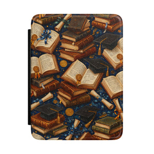 E-reader cover with a pattern of stacked and open vintage books