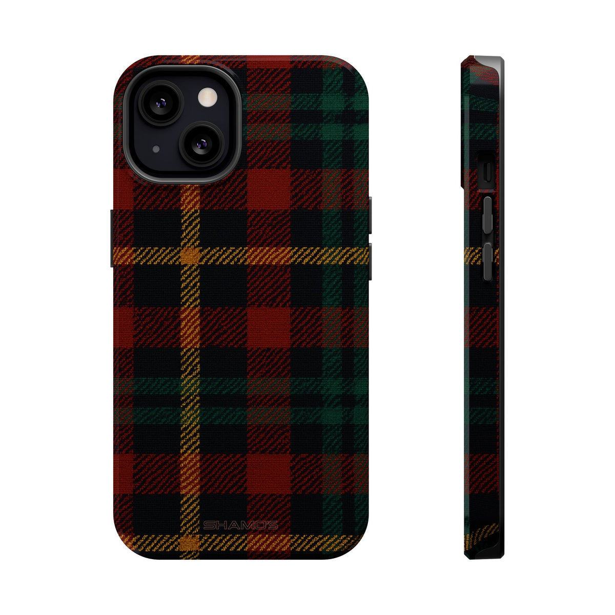 Funda para iPhone resistente a impactos con diseño de cuadros escoceses rojos y verdes con MagSafe