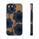 Navy Floral Tough Phone Case — Durable Protective Case with Blue Flowers on Kraft Background