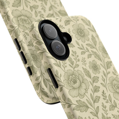 Sage Pattern Vintage Floral iPhone Case | Compatible with MagSafe
