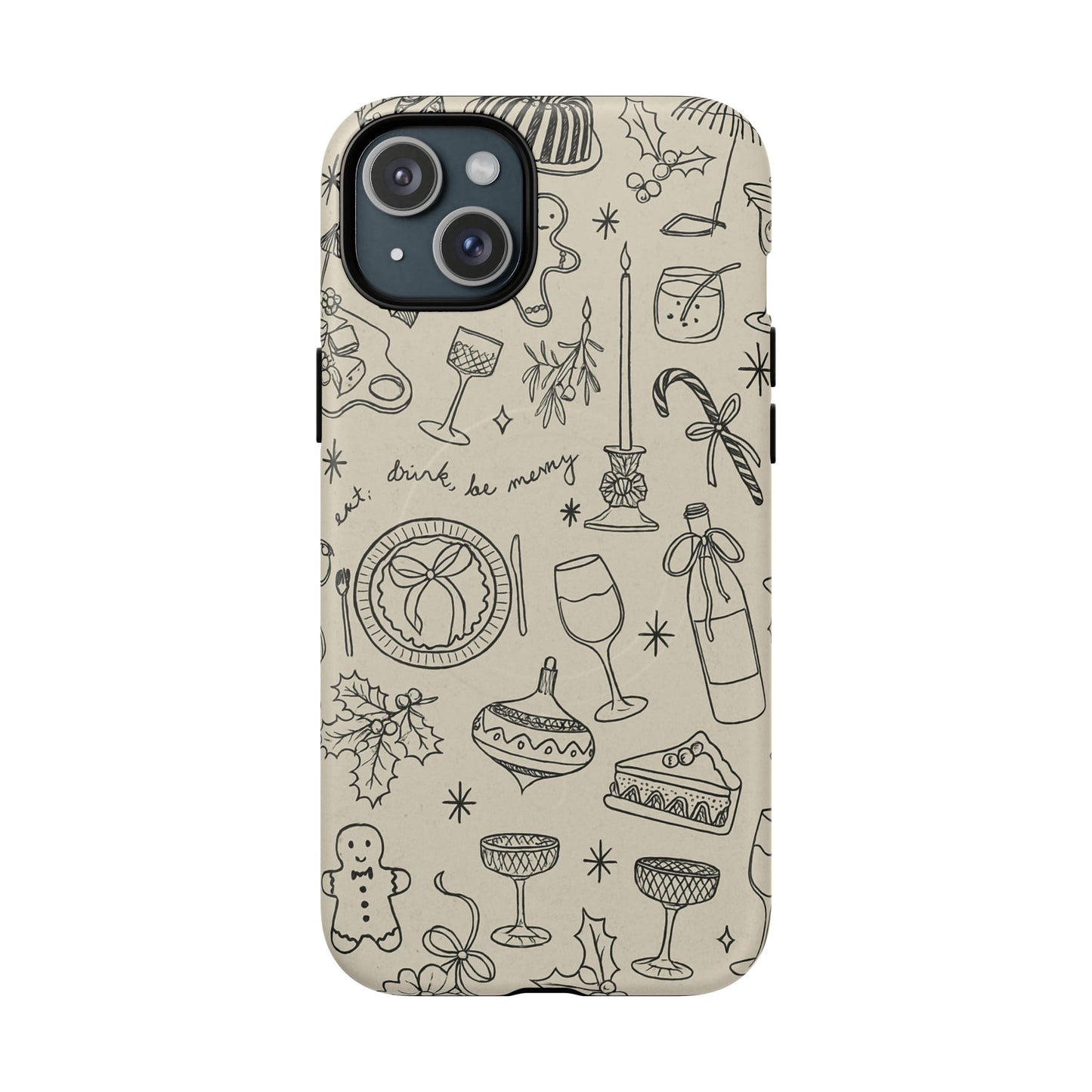 Festive Doodle iPhone Case (’drink, be merry’ Holiday Design) | compatible with MagSafe - Shamo's
