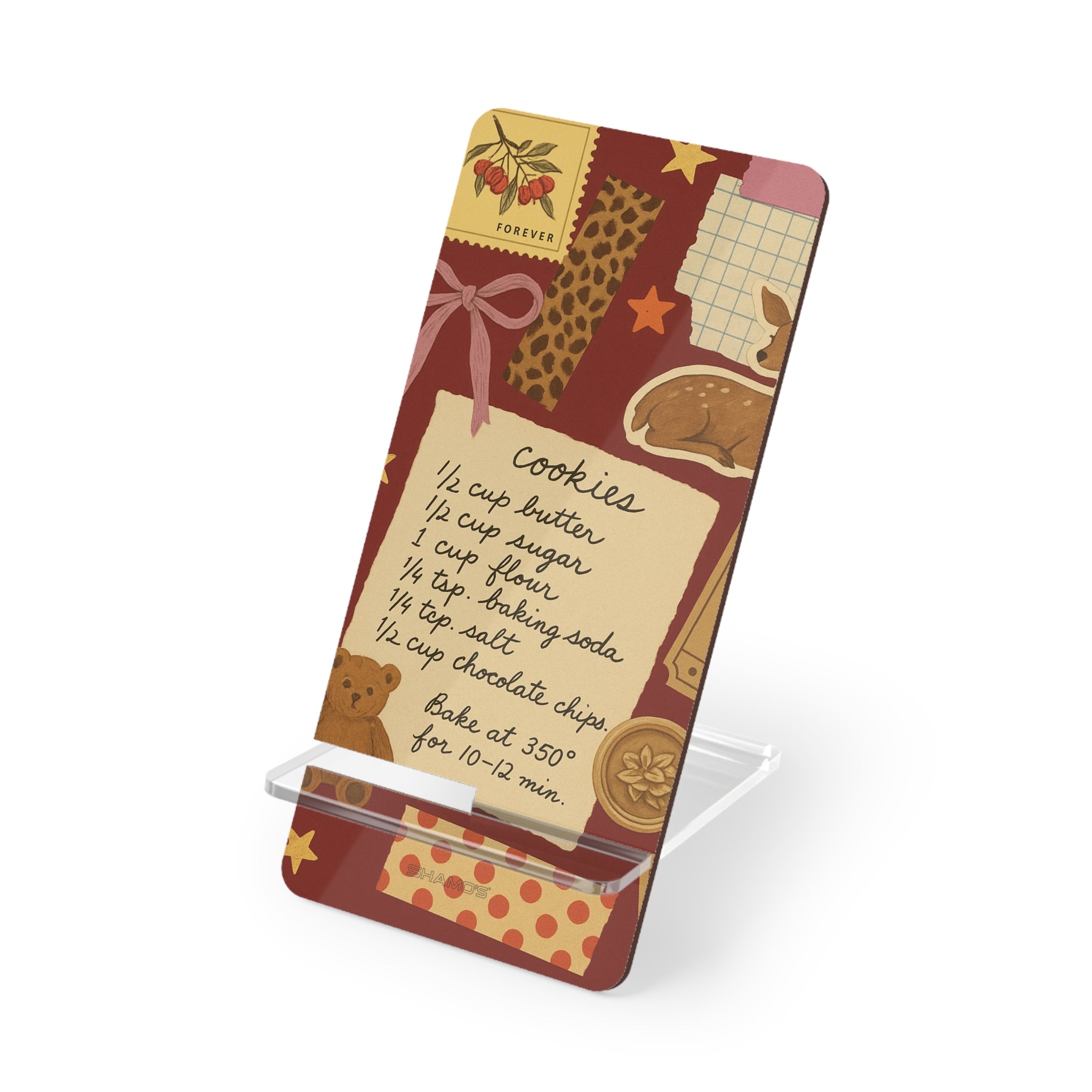 Cookie Recipe Phone Stand — Decorative Mobile Display Stand with Retro Baking Pattern