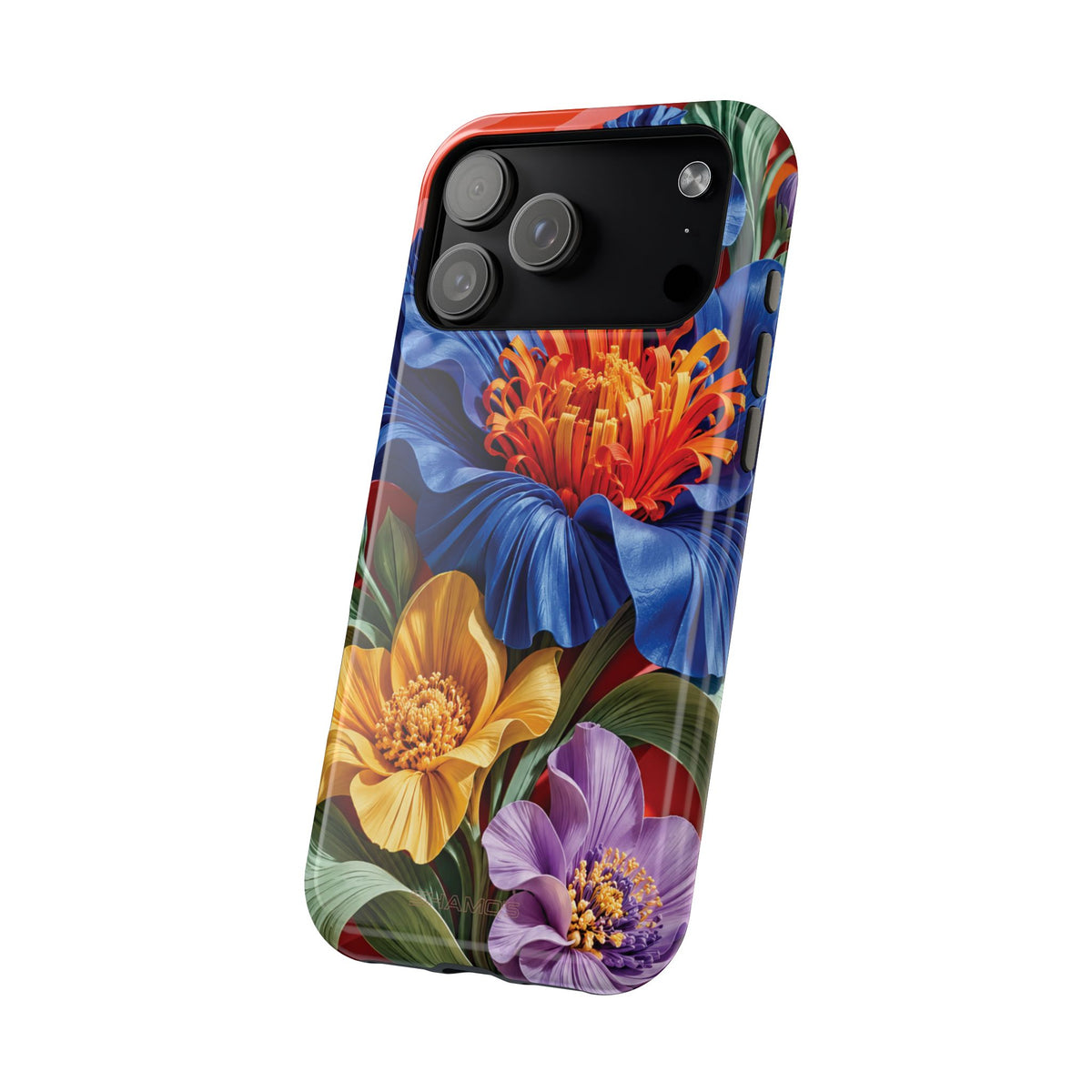 Electric Paradise MagSafe Phone Case – Cobalt Floral & Coral Waves | Glossy