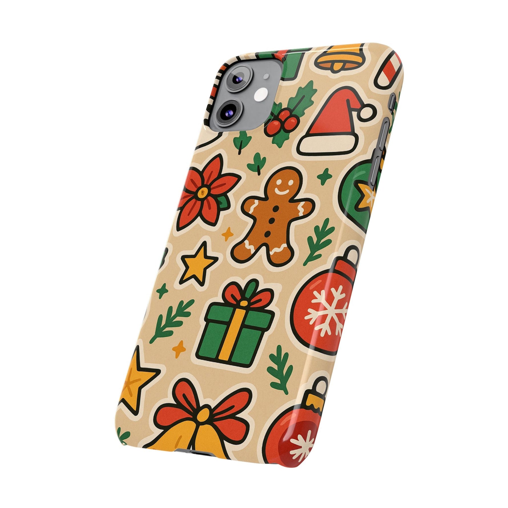 Holiday Pattern Slim iPhone Case — Gingerbread, Santa Hat & Gifts Holiday Design  Shamo's