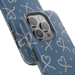 Lasso Hearts – Blue Western Heart MagSafe Phone Case, glossy square triple-camera Pro model, camera and side-button close-up