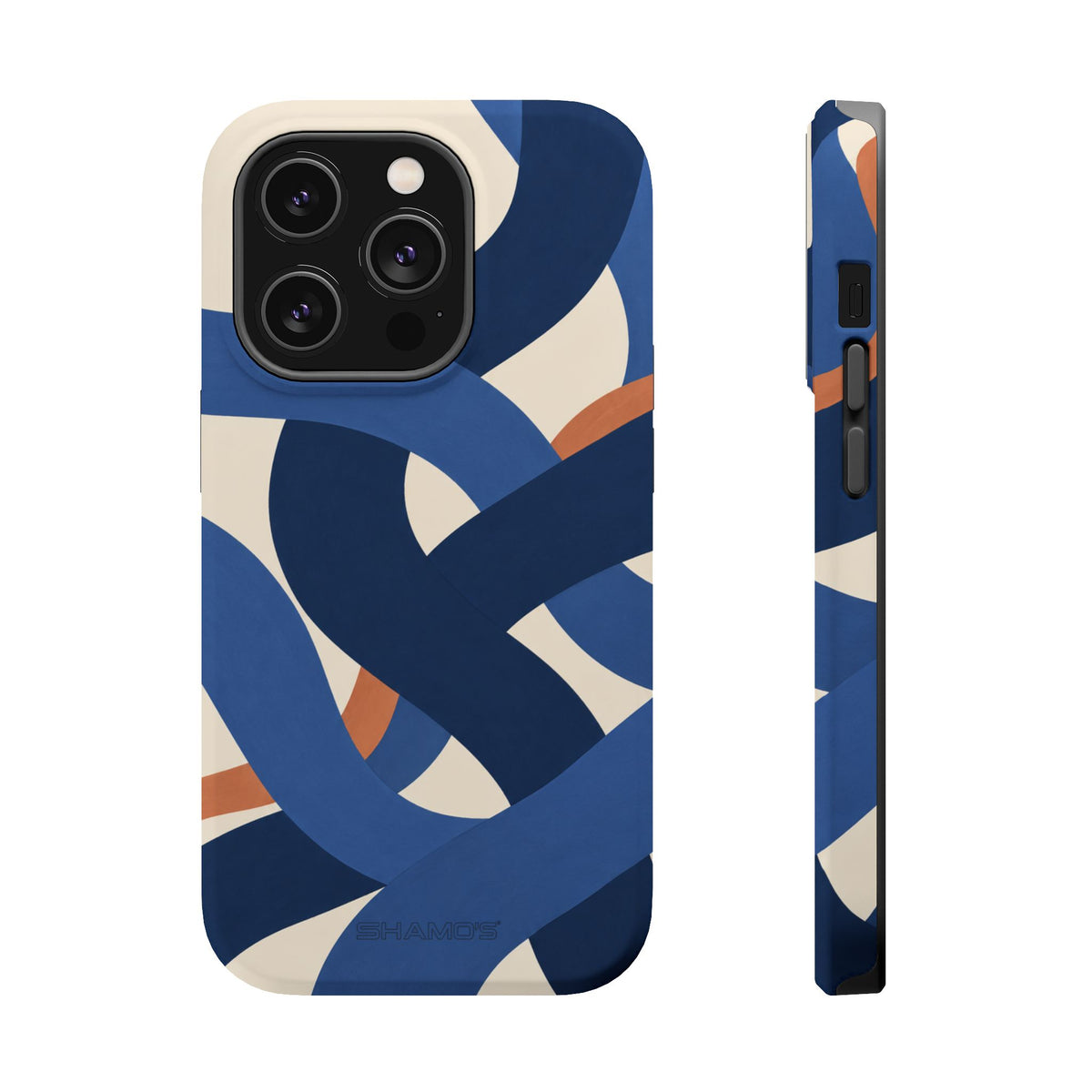 Indigo Loom MagSafe Phone Case – Blue & Ivory Abstract Woven Pattern