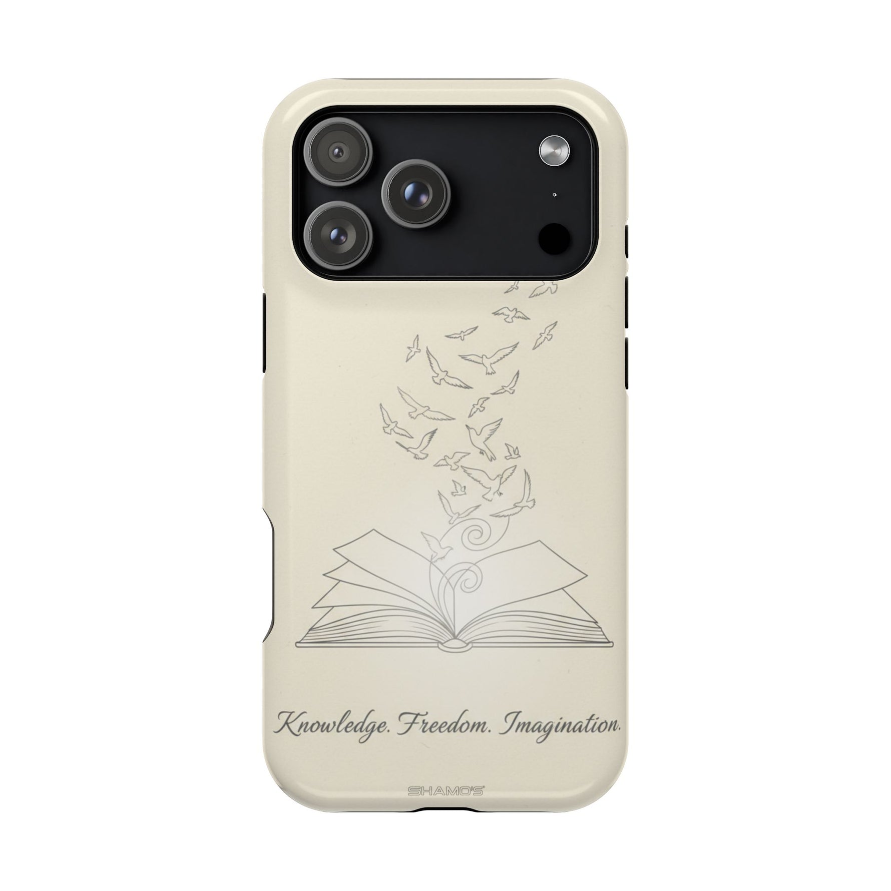 'Knowledge, Freedom, Imagination' Book & Birds Minimalist Magnetic Impact-Resistant Phone Case with MagSafe