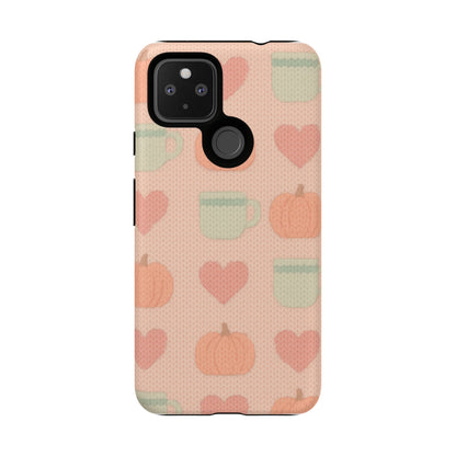 Autumn Cozy iPhone Case – Pumpkin, Heart & Coffee Cup Pattern
