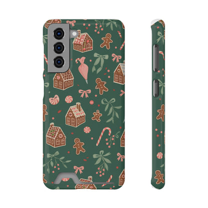 Holiday Gingerbread Phone Case with Card Holder — Festive Green Candy Cane Design