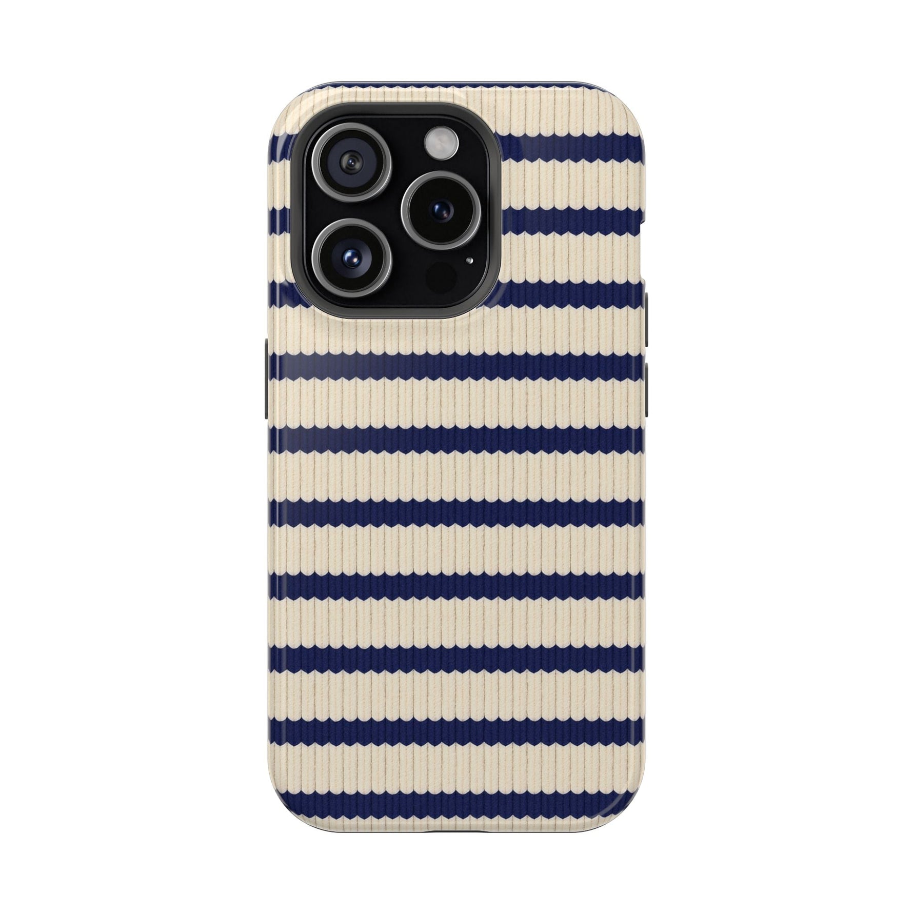 Navy & Cream Ribbed Holiday Sweater Design iPhone Case with MagSafe compatibility  Shamo's iPhone 15 Pro / Glossy