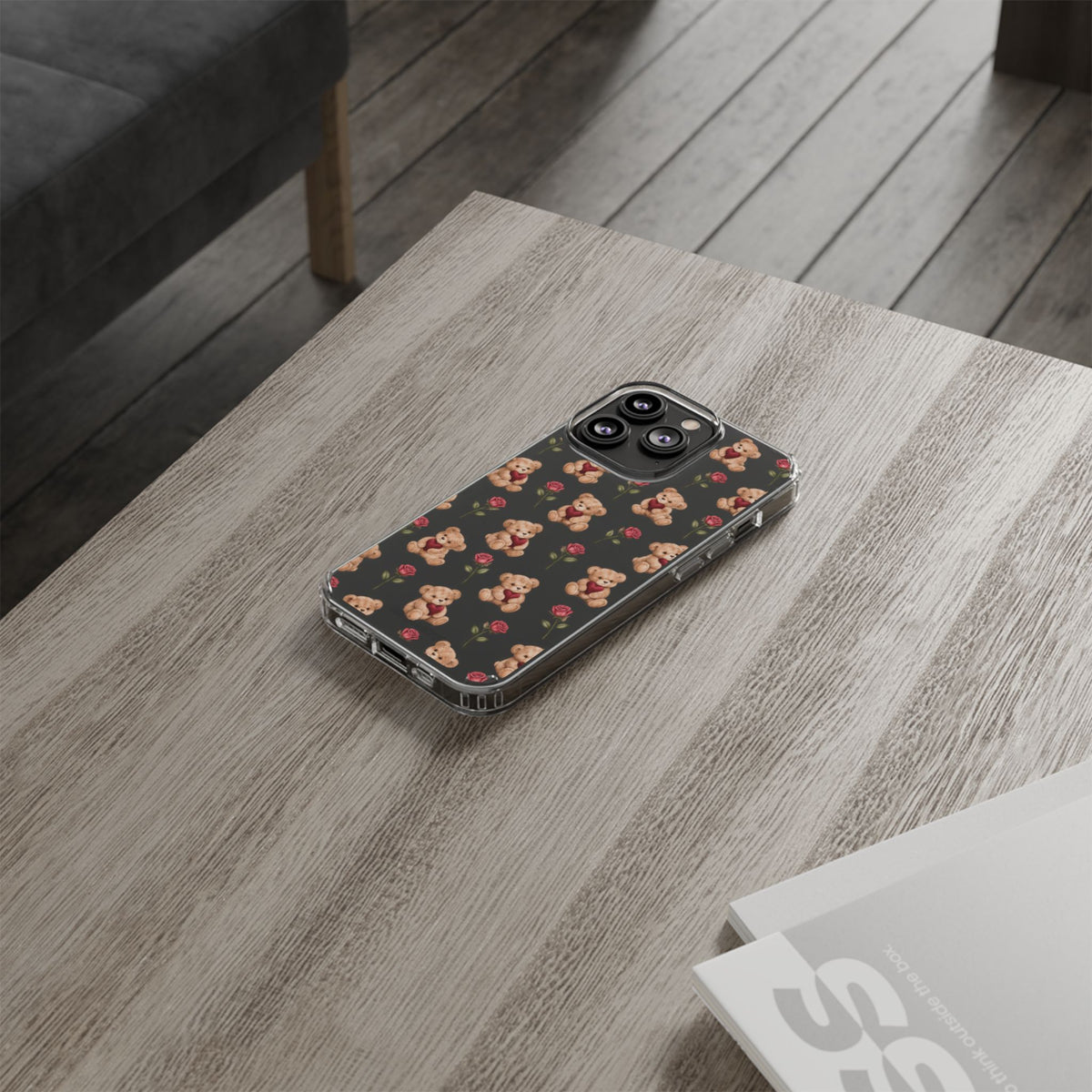 Romantic Teddy Bear Impact-Resistant Phone Case with Heart Design